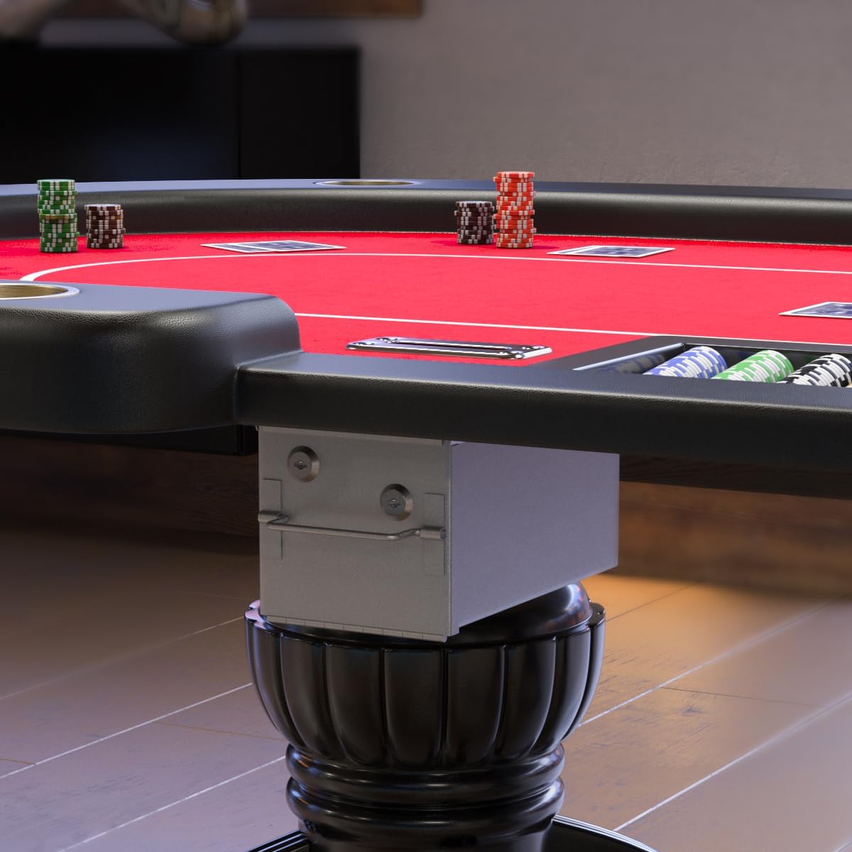 96" Poker Table for Texas Holdem Casino Game Premium Oval with Waterproof Felt Cup Holders Chips Tray Drop Box Red