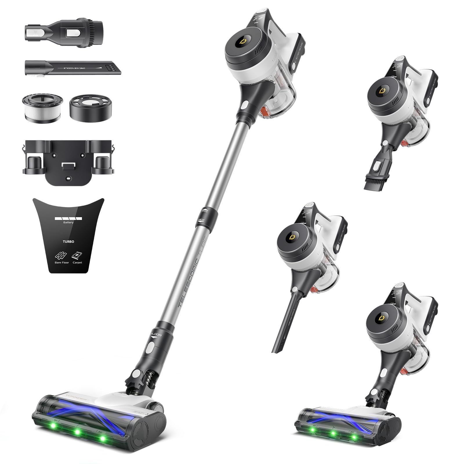 Aspiradora inalámbrica YONNDER de 48 kPa, 550 W, 60 minutos de uso, potente aspiradora vertical para el hogar, antienredos, autónoma, ligera, con base de carga, para pisos de madera, alfombras, pelo de mascotas, coche, M1