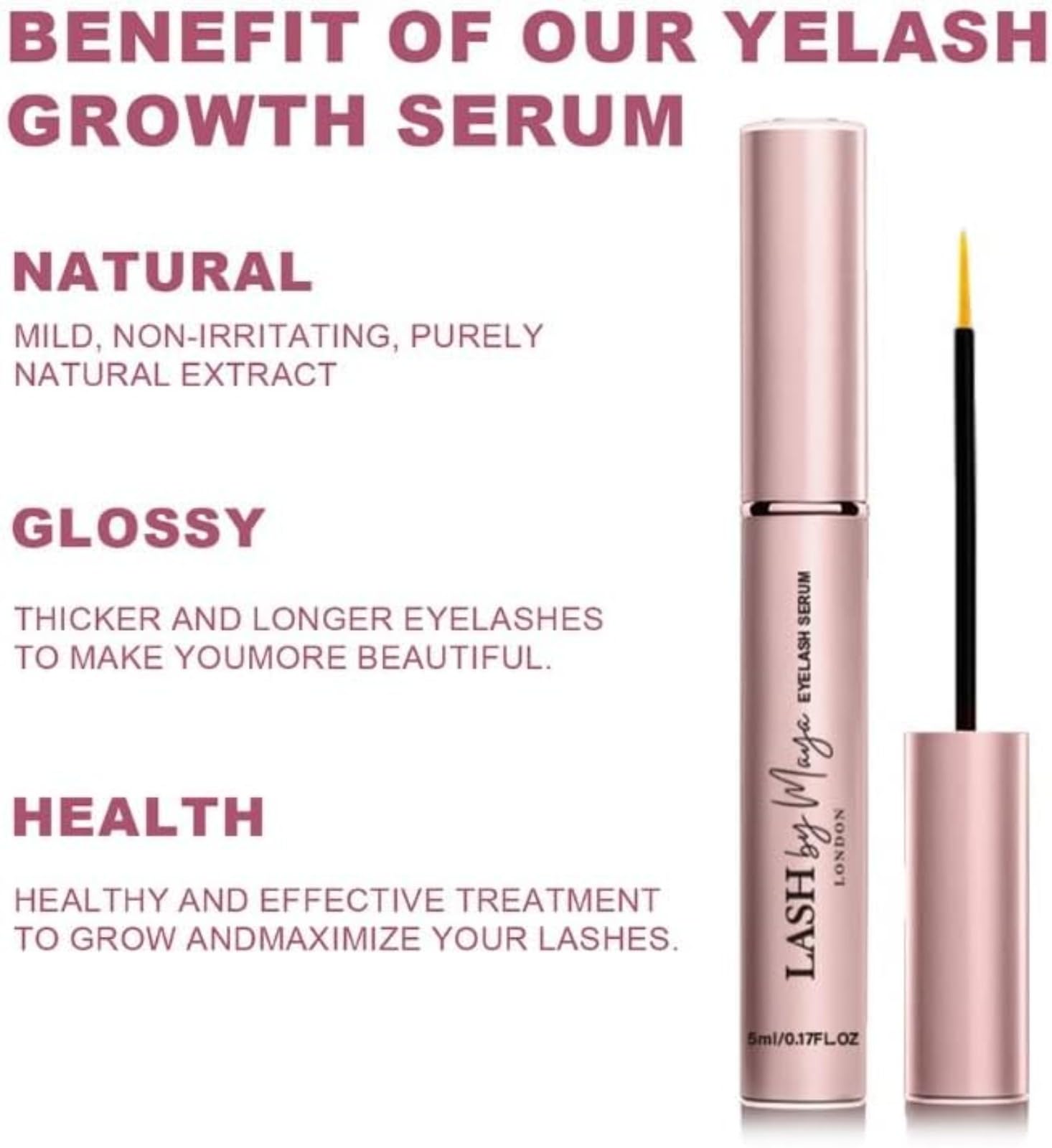 Glowsty Lashes Siero Ciglia London Rosa 2.0 per Ciglia più Lunghe Spesse e Piene