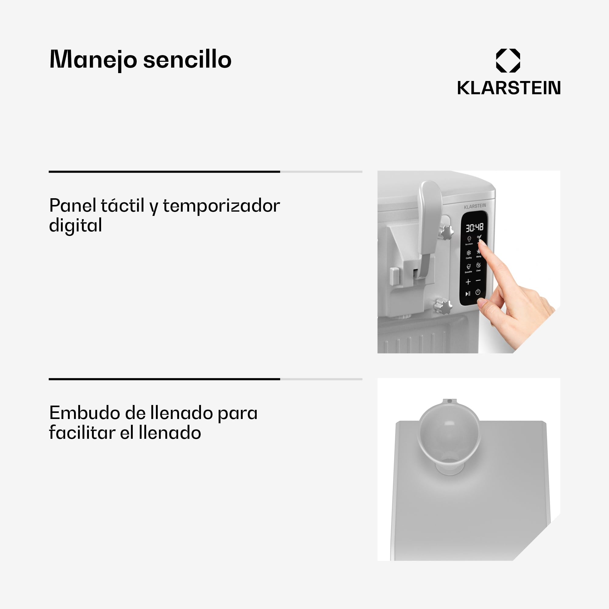 Klarstein SweetSwirl Heladera - Máquina de Helados 3 en 1 para Helados, Batidos & Smoothies, Dispensador, Depósito 1.5L, Pantalla Táctil, Modo Frío, Limpieza Automática, Blanco