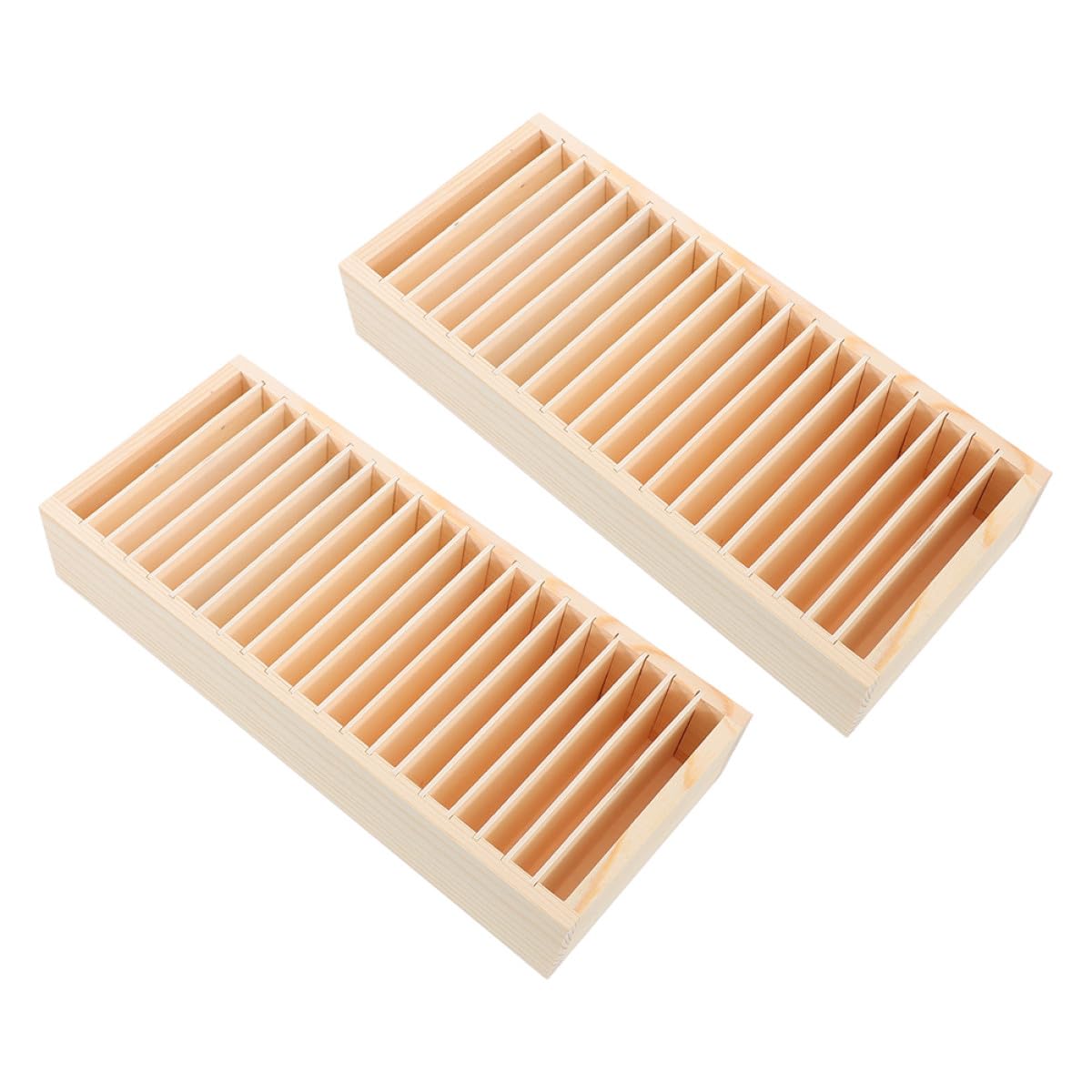 Scatola di Legno Porta Biglietti da Visita e Biglietti D’auguri Scomparti Multipli, Organizer da Scrivania per Ufficio, Contenitore Staccabile per Gioielli e Accessori, Set 2