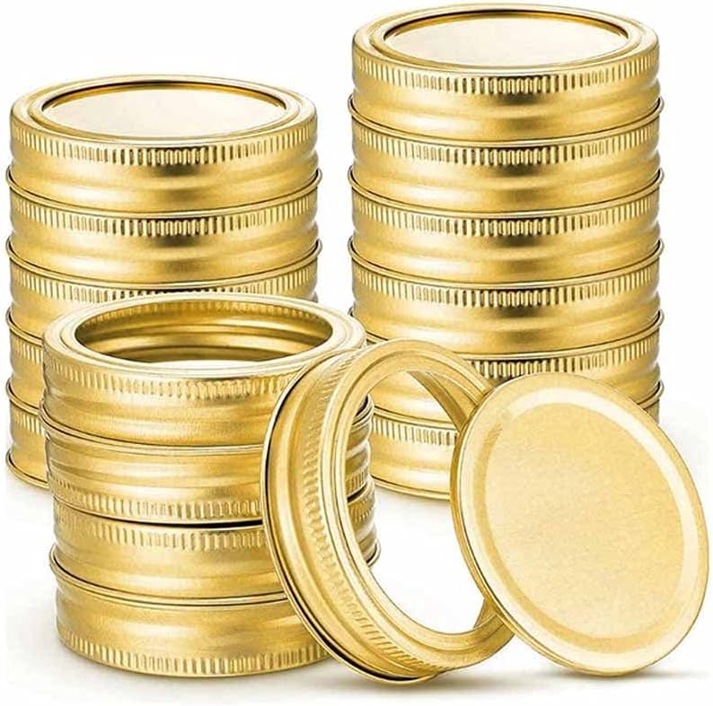 24 Pieces Canning Jar Lids with Silicone Seals Rings Split-Type Leak Proof Secure Metal Jars Round Cover for Regular Mouth (Color : A Size : Small) (A Large)