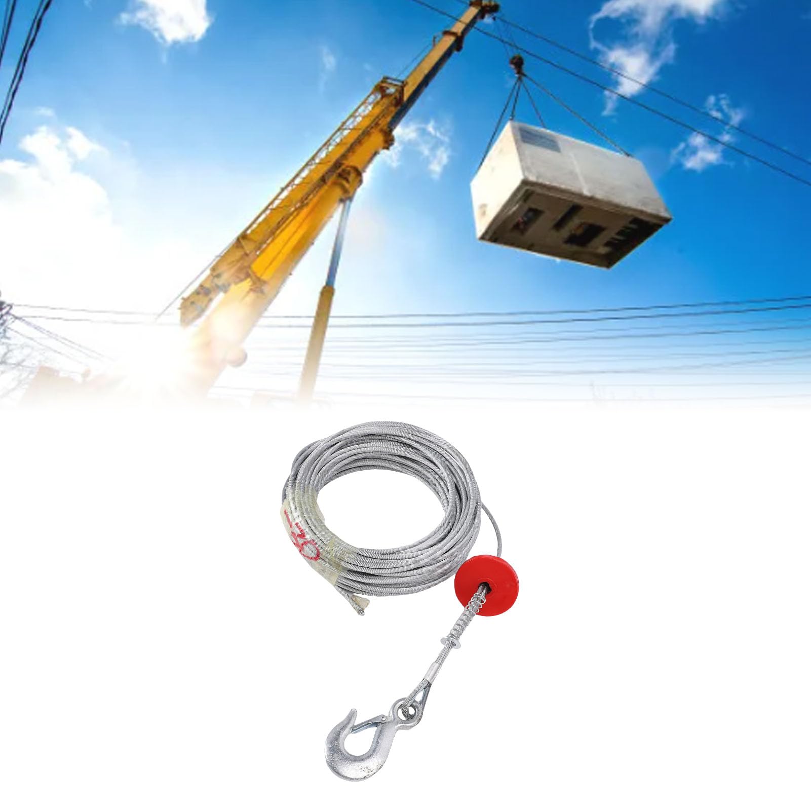 LICAEVEY Cable de Cabrestante, Rodamiento de Carga de 6 Mm, 30 M, 17637 LB, Acero Universal Antitorsión para Grúa y Camión de Remolque
