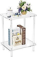 KSacry Small Acrylic Side Table for Small Spaces, 2 Tier Clear Side Table,Small Nightstand/Bedside Table/End Table for Living Room, Bedroom, Bathroom,15.75" L x 11.81" W x 20" H