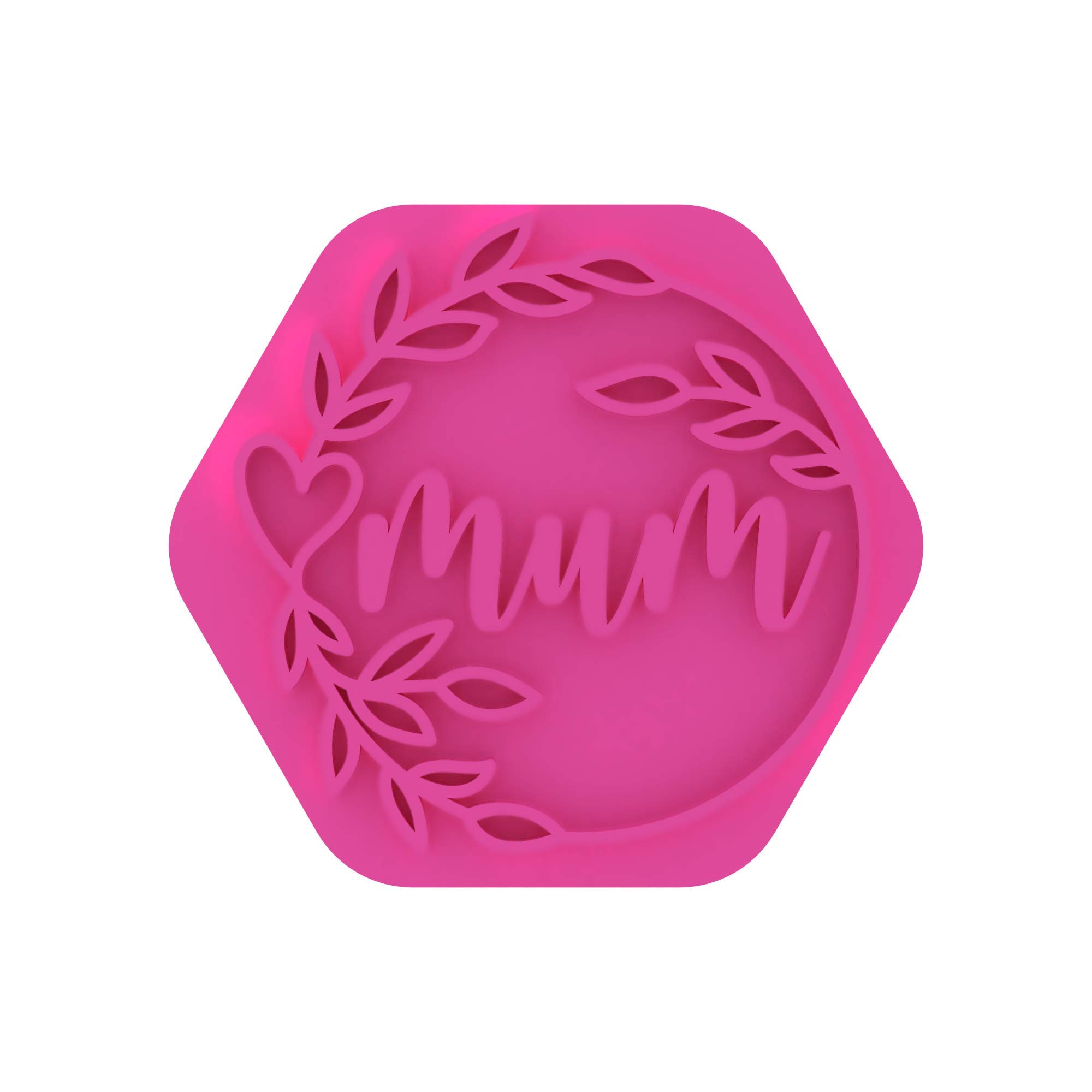 LissieLouMum with Floral Circle Cookie Stamp Mother's Day Love Heart Icing Fondant Embosser - Light Pink