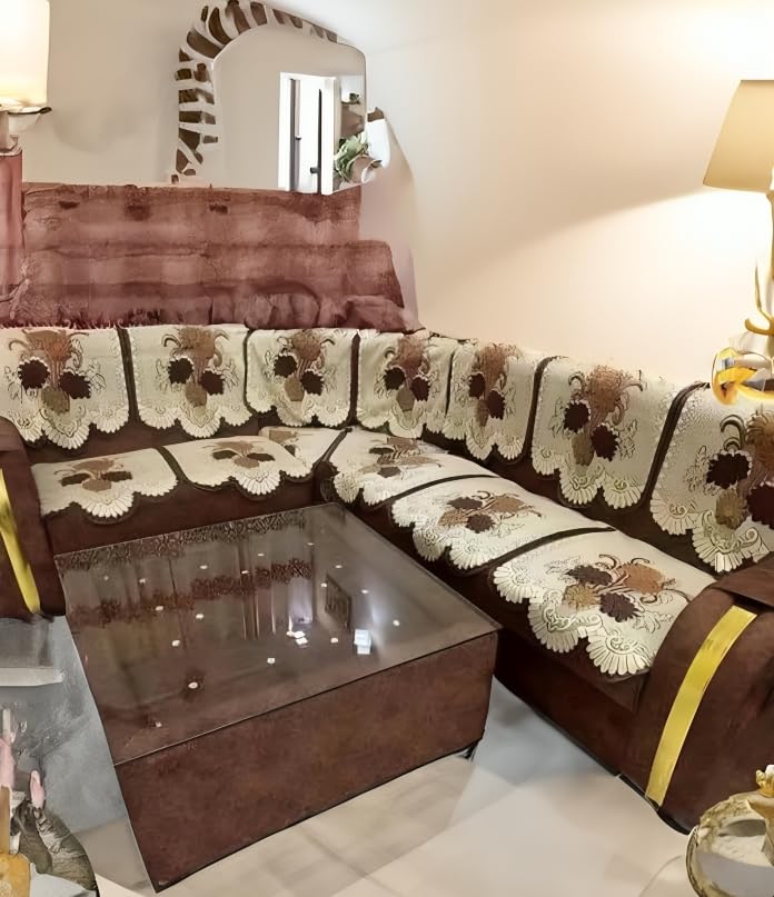 Ultica Fab Cotton Floral Printed Designer L Shape Sofa Cover Set (Slipcovers) with Table Cover for Your Home Long Sofa and Couch(3+4 Seater) (Set of 14) (Brown 14 Pc) (B0CL9CMMT3) Amazon Price History, Amazon Price Tracker