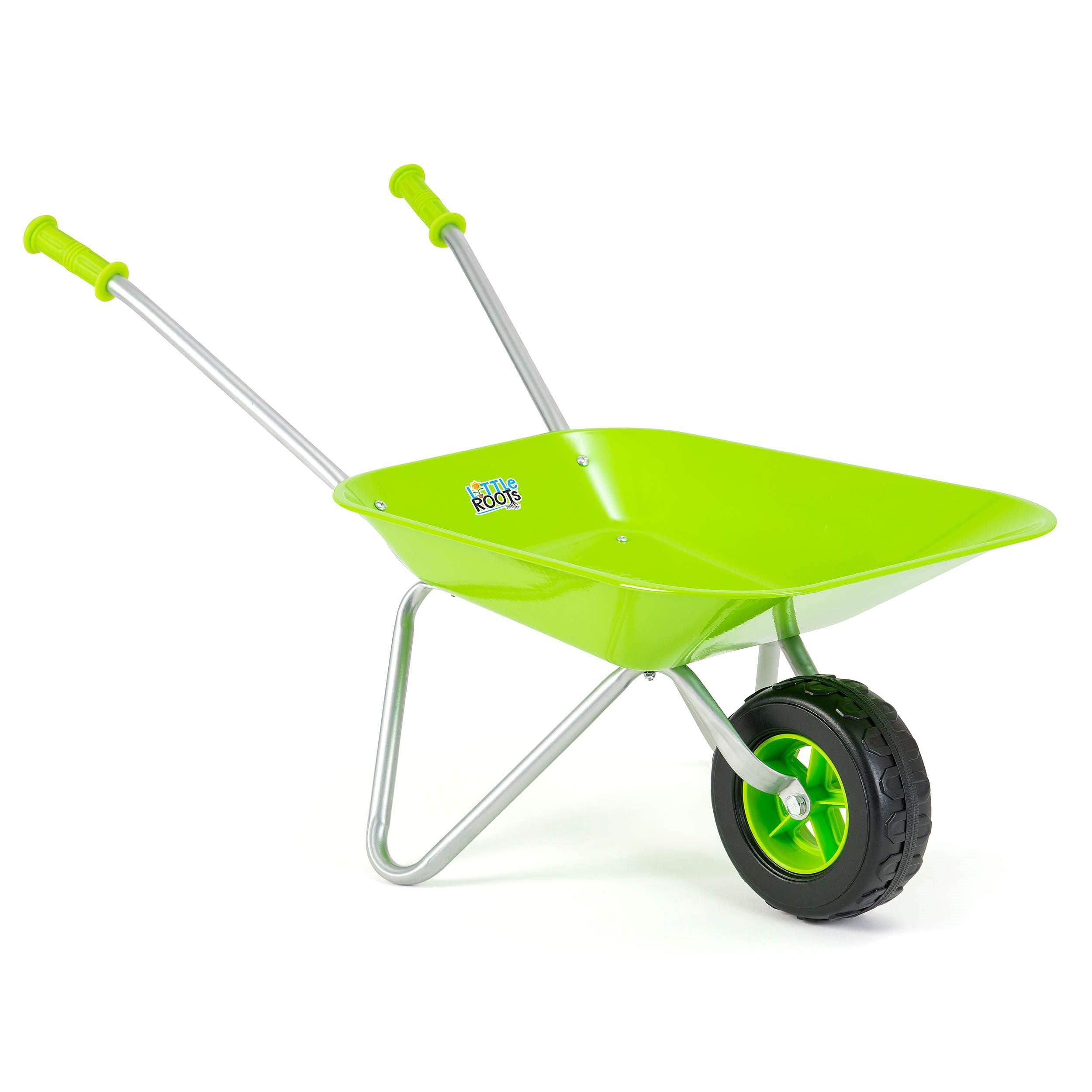 Little Roots Kids Wheelbarrow, Gardening Toys, Metal Frame, Plastic Tray, and Rubber Handles for Educational Outdoor Play