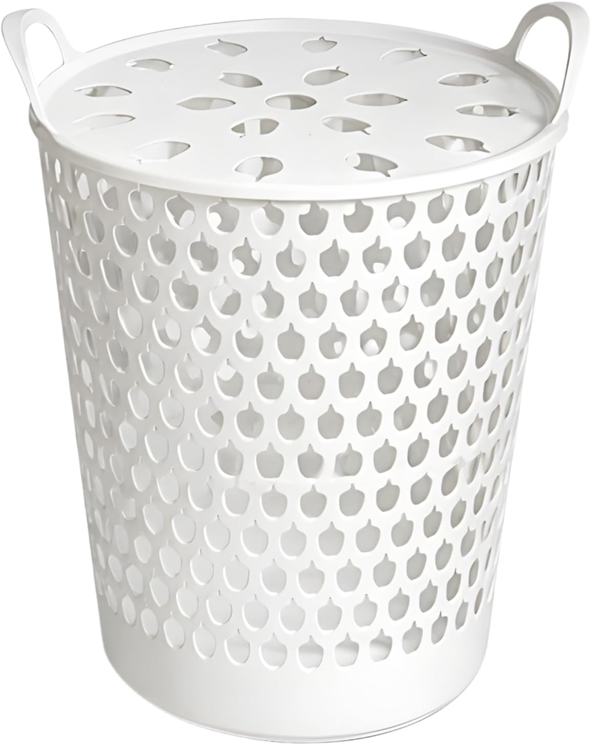 Plastic Laundry Bin with Lid Multi Purpose Flexible Laundry Basket Laundry Hamper Dirty Clothes Organizer Large Ventilated Utility Basket for Toys Storage Bin with Handles (White)