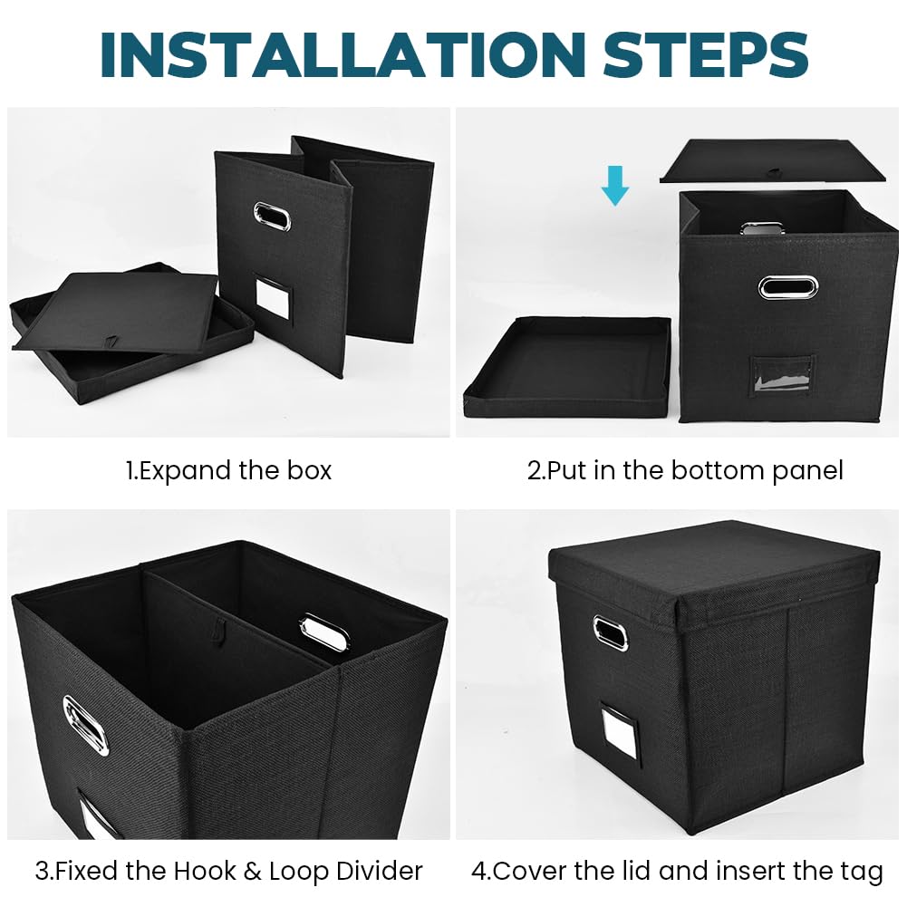 Caja de almacenamiento de discos de vinilo, 12.99 x 12.99 x 12.99 pulgadas, almacenamiento de álbumes para discos de vinilo, cubo decorativo de lino con tapa, apilable y plegable (color: negro)