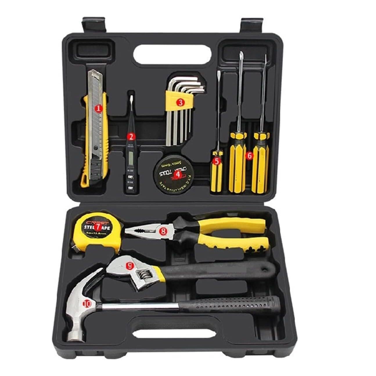Juskaqzyi Men's Yellow Tool Chest Home Repair Tool Kit 16 Piece General Home Repair Tool Set Mechanic General Household Tools Kit Toolbox