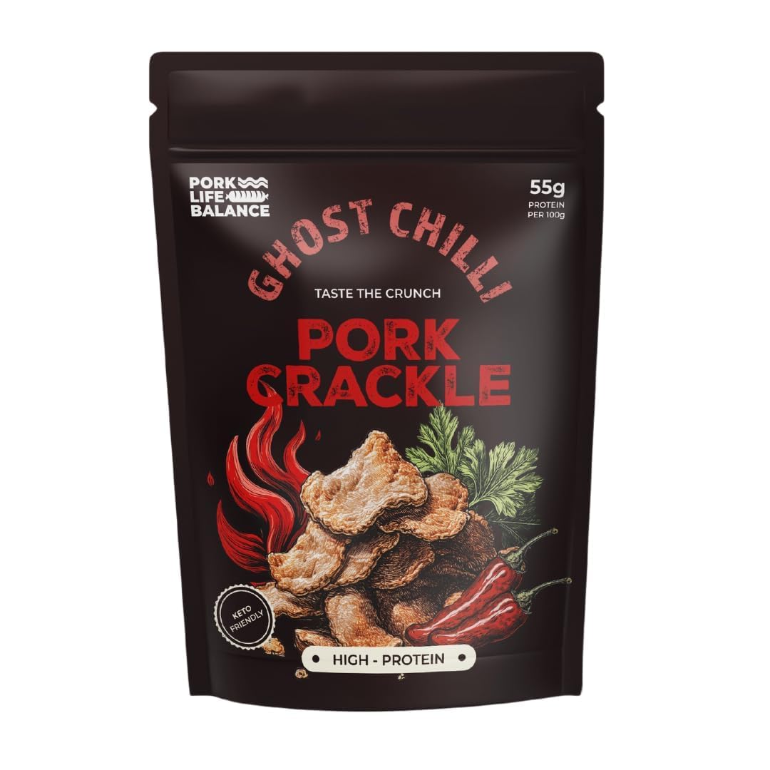 PORK LIFE BALANCE Delicious Pork Crackle (Ghost Chilli, 75 gm) - Ready To Eat, Dry Cured Pork Crackles, No Trans Fat, Gluten Free, Shelf-Stable, Keto Friendly (Pack Of 1)-image-15