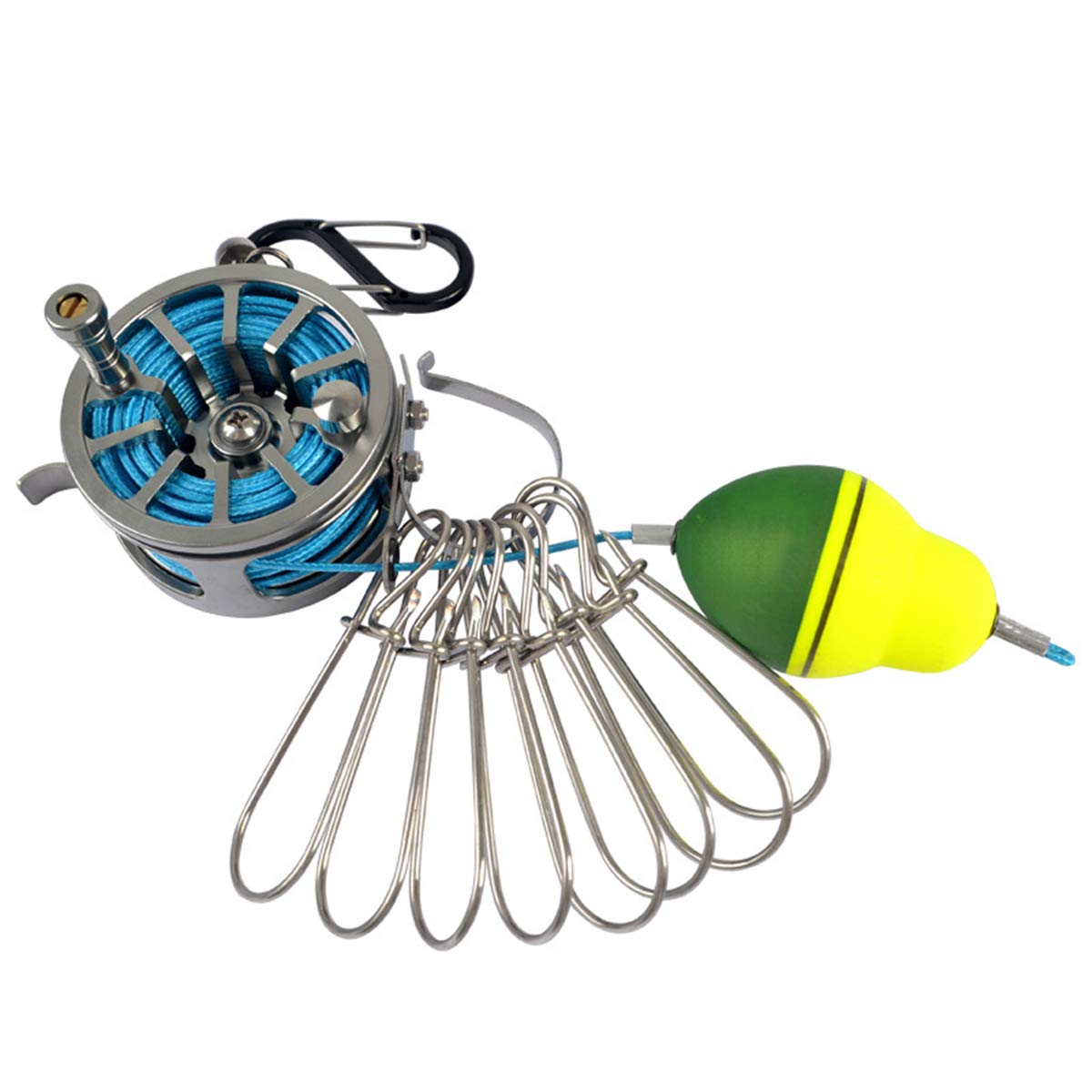 Joyeee stringer pesca de 6 m, con 8 cables de bloqueo de pescado de acero inoxidable kit de soporte de broches, carrete de acero inoxidable, herramientas de pesca, gris