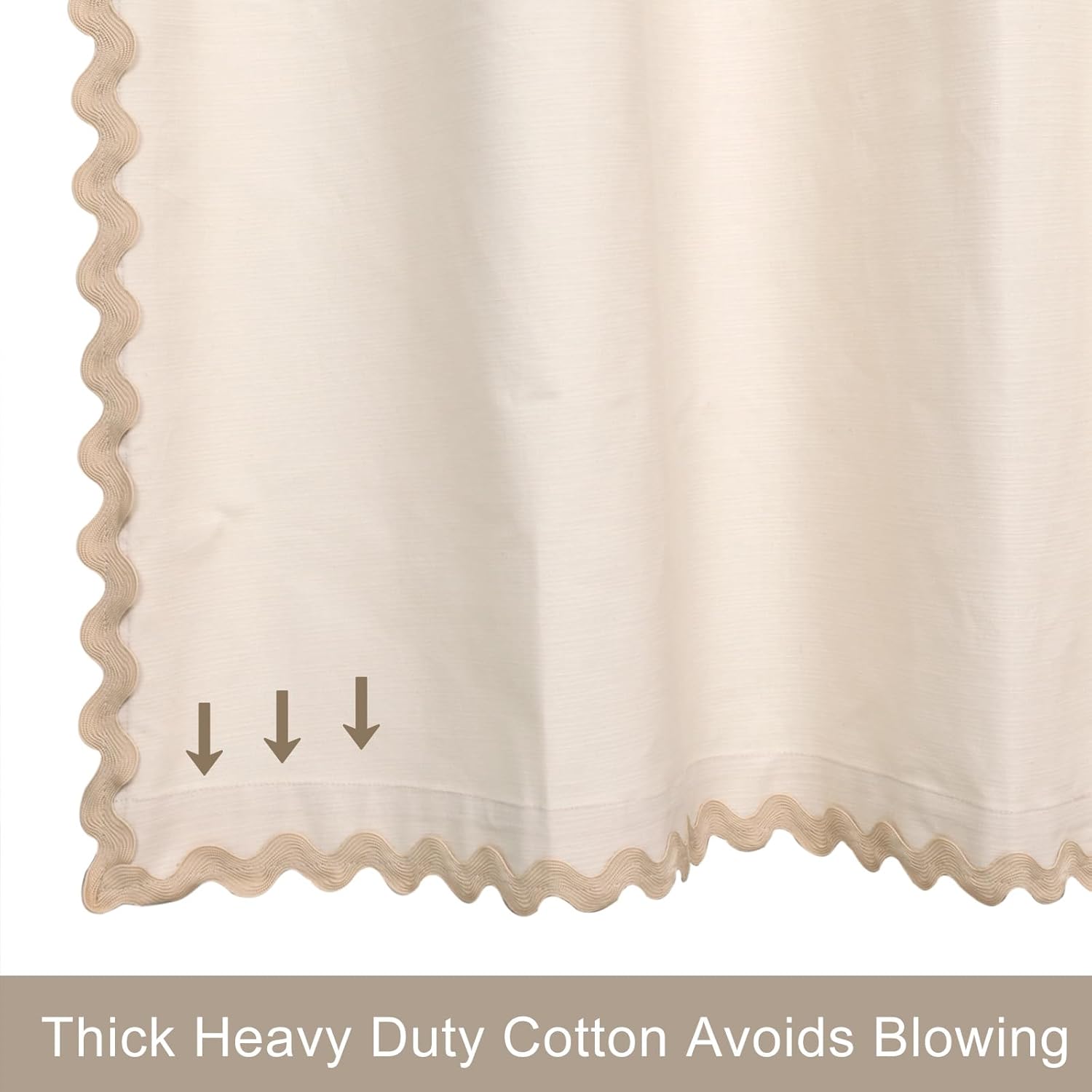 YINFUNG Scalloped Shower Curtain Beige Linen Cotton Bathroom Curtains Textured Thick Heavy Duty Cloth Hotel Rustic Girly Neutral 72x72