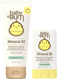 Baby Bum Spf 50 Sunscreen Face Stick and Lotion Mineral Uva/uvb Face and Body Protection for Sensitive Skin Fragrance Free Travel Size