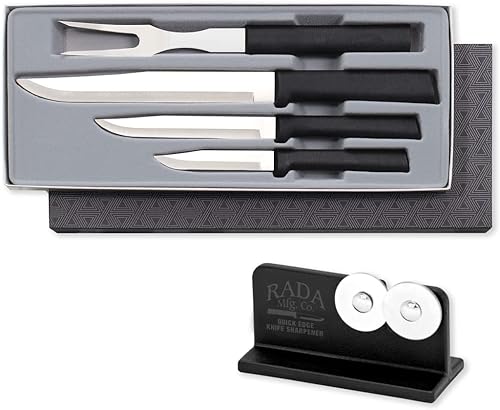 RADA Prepare Then Carve Carving Black Handled Knife Set de regalo con afilador de cuchillos