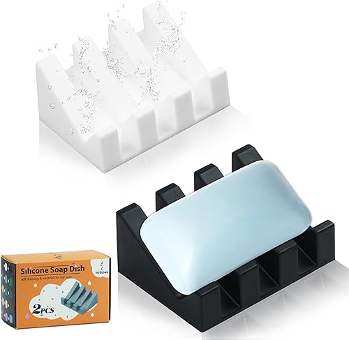 Jabonera de silicona para barra de jabón para ducha, baño, bandeja de secado de cascada autodrenante, mantiene las barras de jabón limpias y fáciles