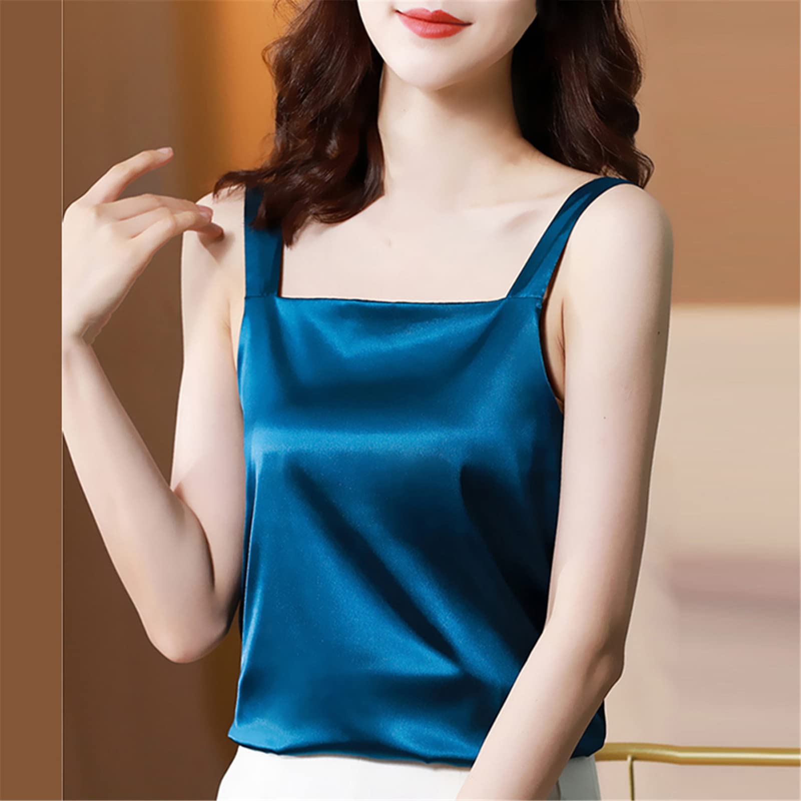 Haut en soie pour femme dos nu sans manches en satin blanc pour l'été, menthe, XXL