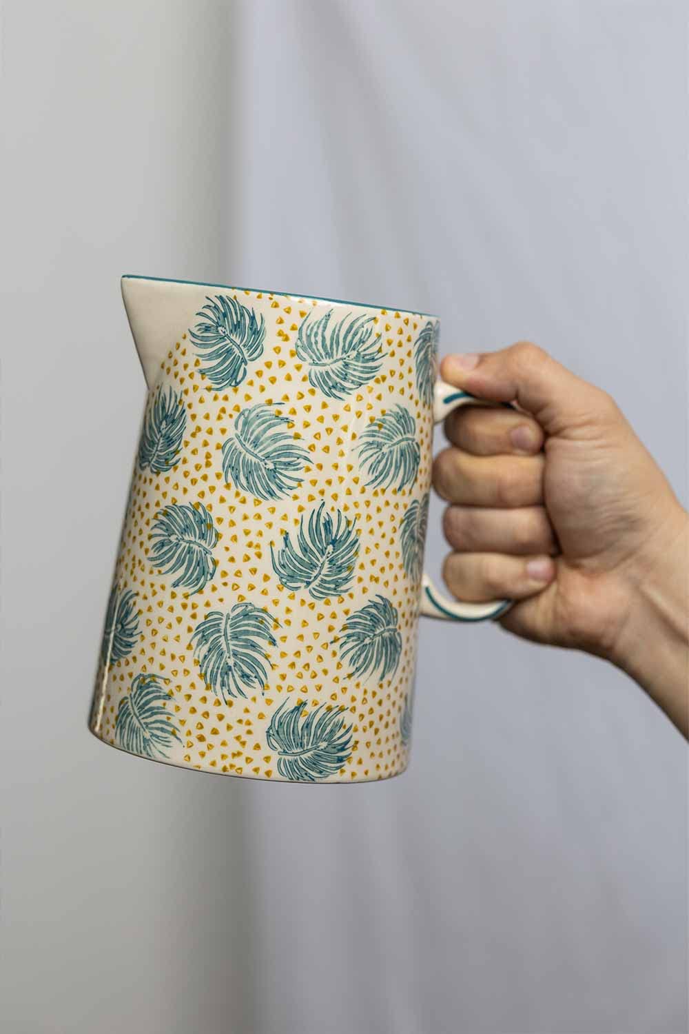 Karaffe, Wasserkrug aus Keramik, Vase, Krug BOHO CHIC blau, 17,5 x 13 x 18 cm, 1500 ml
