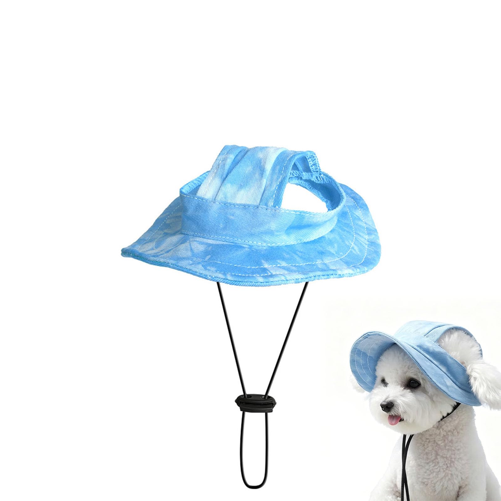 Dog Baseball Cap for Small Medium Dogs, 2026 New UV Sun Protection Dog Hat, Canvas Pet Summer Beach Peaked Cap with Ear Holes Adjustable Neck Strap (Blue, L)