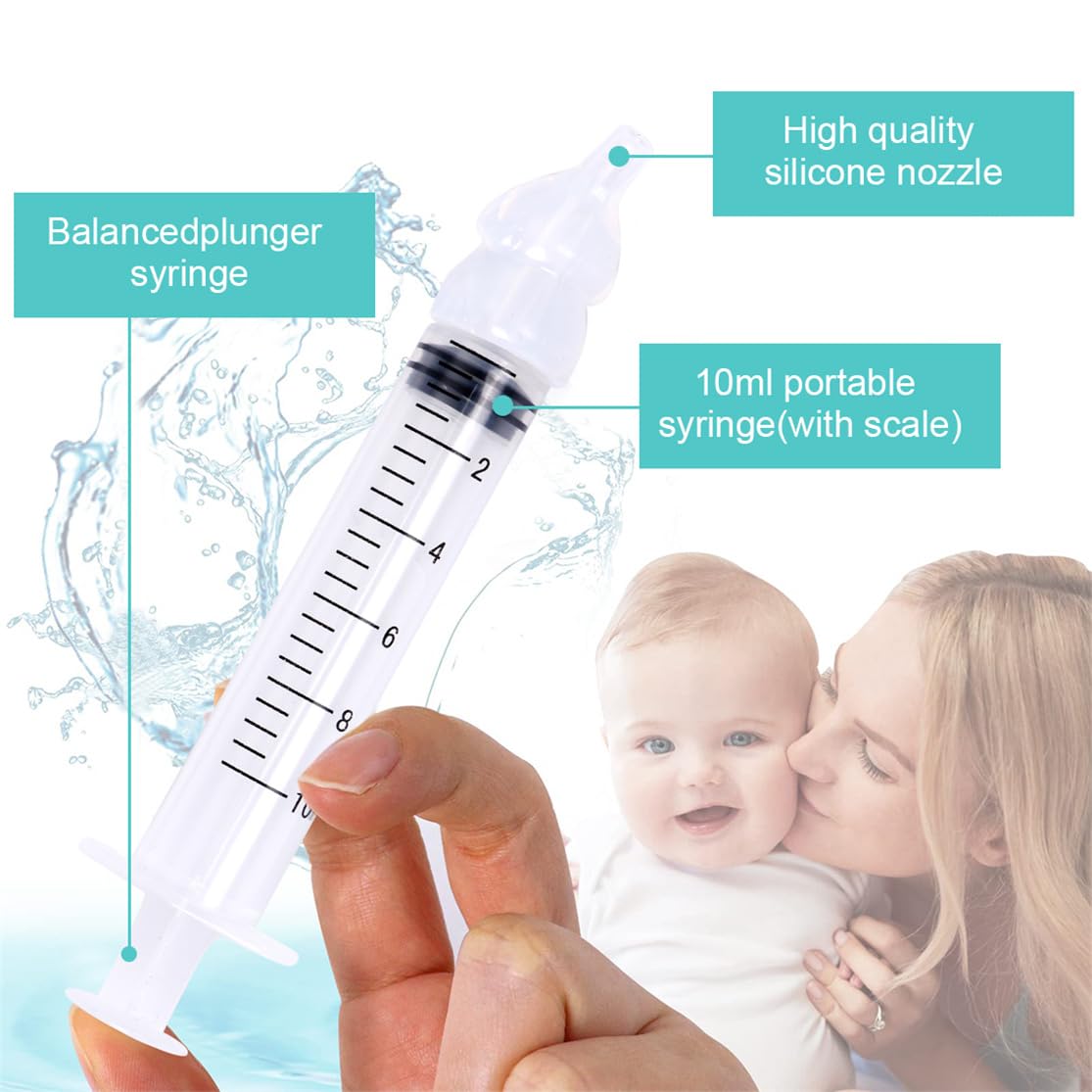 Irrigador nasal limpiador de nariz de bebé, 2 unidades, riego nasal profesional infantil, higiene nasal portátil con punta de succión nasal de silicona reutilizable para enjuagar