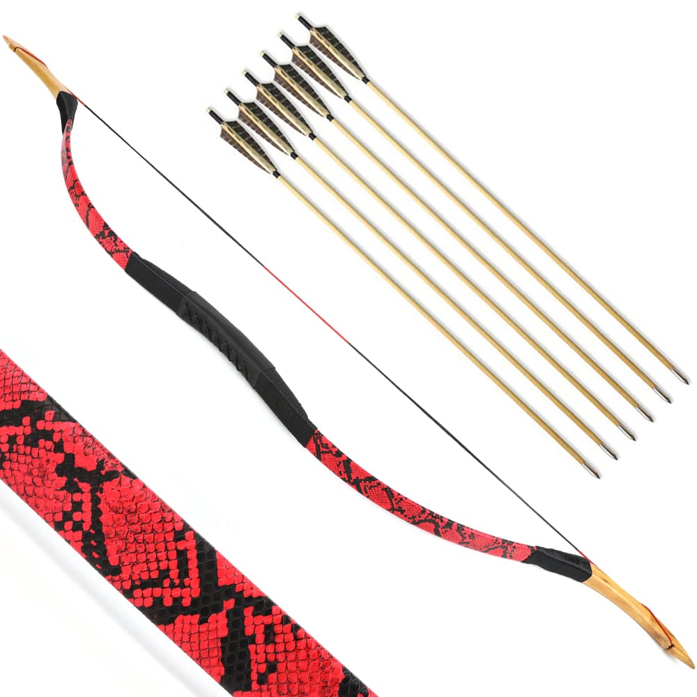 SHARROW Archery Traditional Bow Recurve Bow and Arrows Set Handmade Longbow Wooden Mongolian Horsebow Hunting Bow 20-50lbs for Adult Shooting Practice (20lbs, Red)