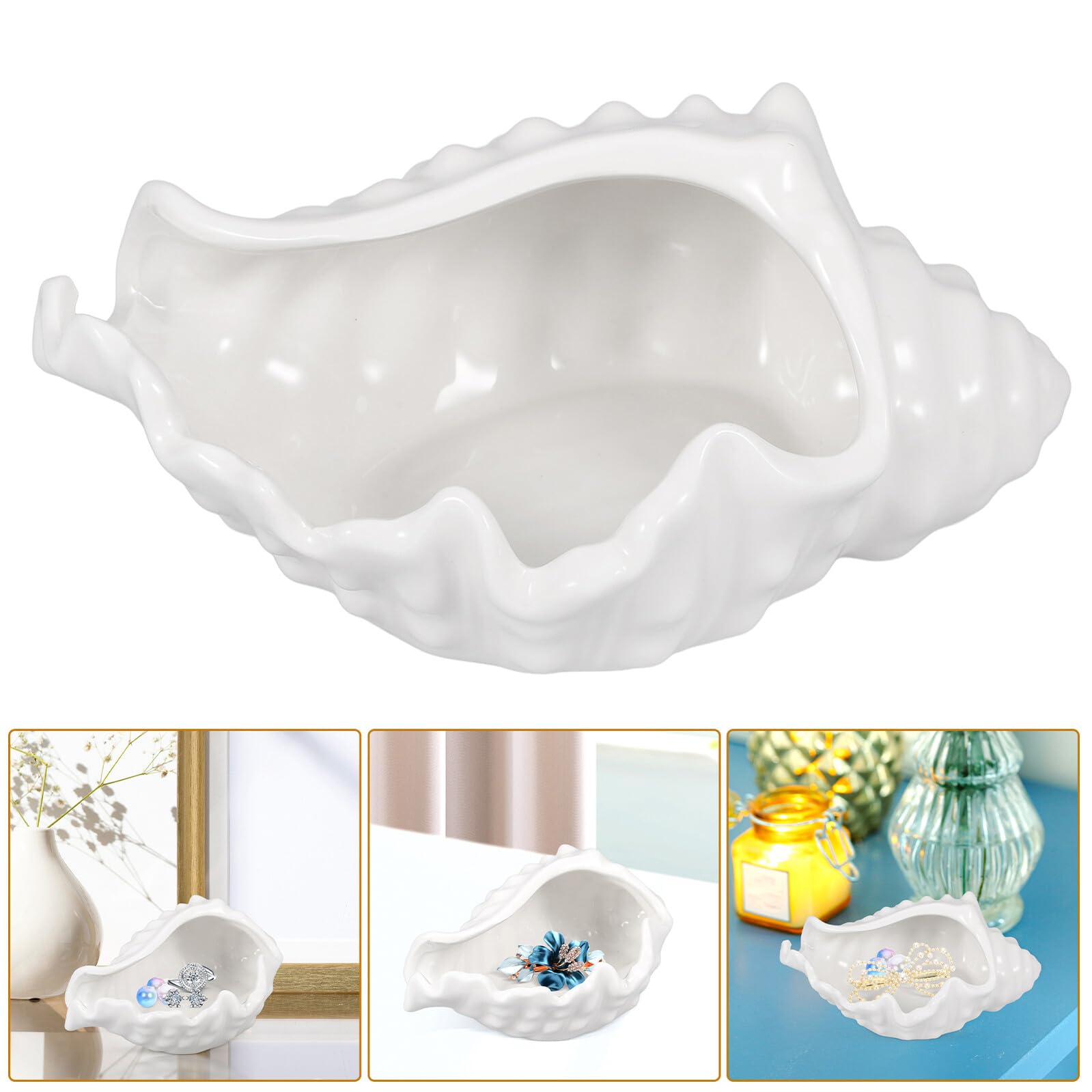 FOMIYES Schmuckschale Muschelform Keramik Weiß Schmucktablett Organizer Kompakt für Ringe Ohrringe Schlüssel Wohnzimmer Schlafzimmer Büro