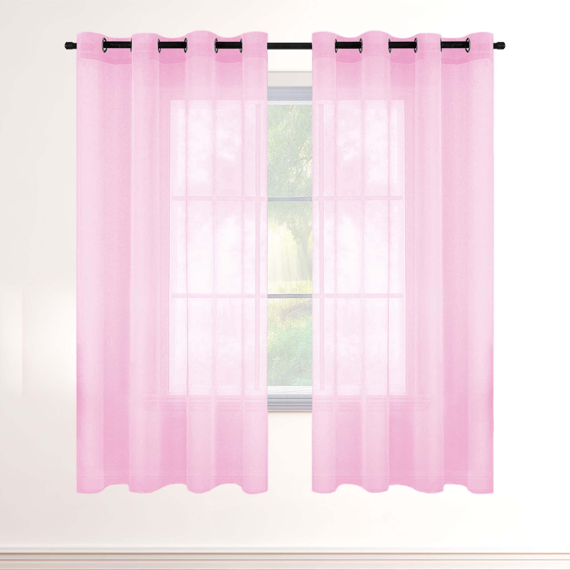 Rideau voilage rose 190x250 cm transparent à oeillets pour salon et chambre