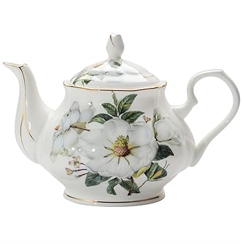 Ceramic Teapot Floral Design Afternoon Tea set European-style Bone China Coffee Pot Ceramic Household Kettle (Color : White, Size : 900 ml)