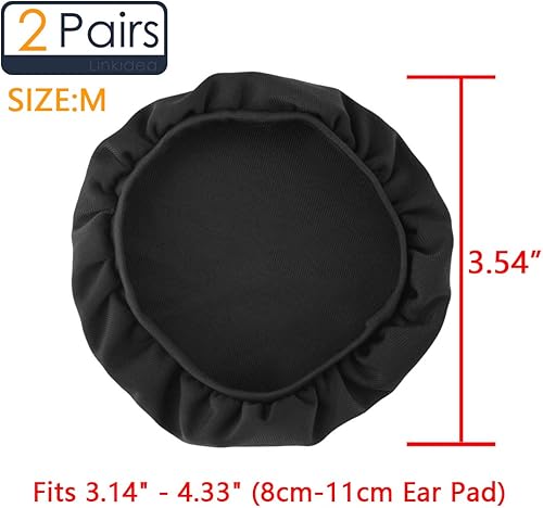 Miniatura 2 de Linkidea Fundas de tela para los oídos, lavables, protectores a prueba de sudor para auriculares, ideales para gimnasio y juegos, 2 pares (M, negro)