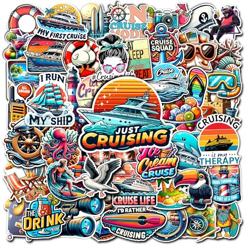 WESILY Pack 50 PCS Relaxing Cruise Travel Stickers Ship Vacation Vinyl Decals Waterproof Decor Water Bottle Luggage Laptop Phone Case Scrapbook Gift for Traveler Kids Teens Adults