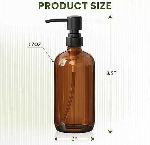 Miniatura 3 de AmazerBath Dispensador de jabón de vidrio ámbar, juego de 2 dispensadores de jabón con bomba de acero inoxidable, botella dispensadora de jabón