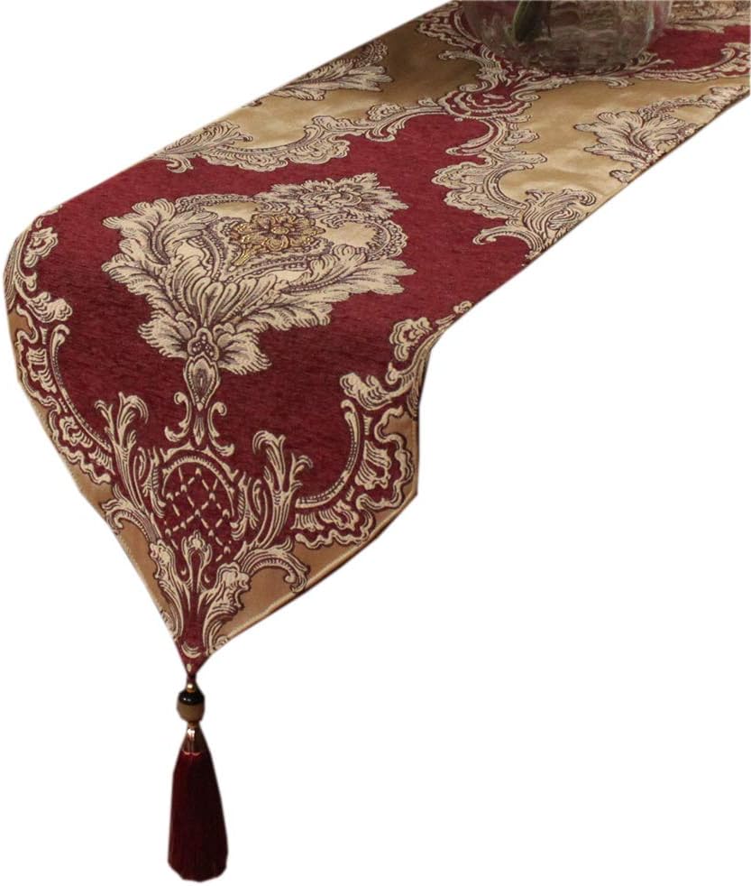 Chenille Jacquard Luxury Formal Table Runner for Dining Table Elegant European Style Wedding Party Hotel Villa Home Decorative Classic Table Runners (Wine Red, 30x280cm (11.8x110))