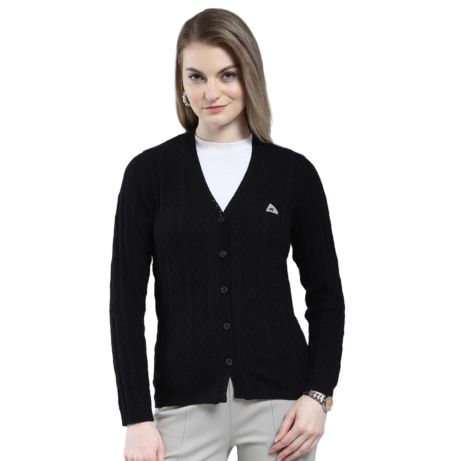 Women Woolen Regular Fit Cardigan | Winter Sweater | V Neck | Button Closure |Full Sleeve with Self Design Knitted Cardigan for Women's