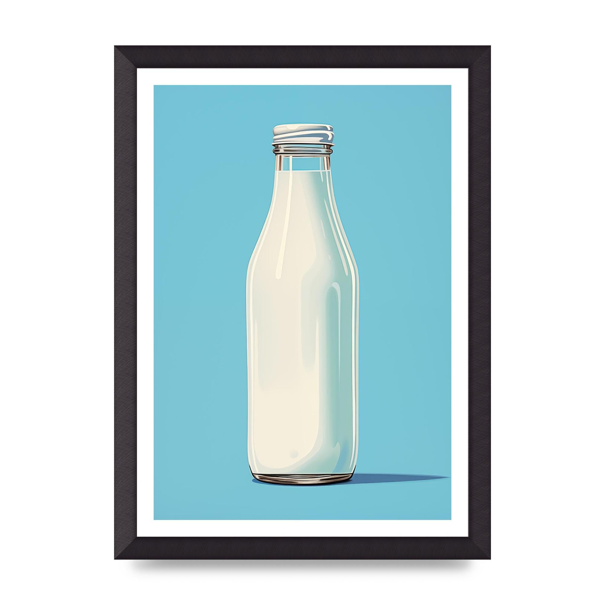 Lithobee - Stylized Milk Bottle British Dairy Art Home Wall Art Prints - A3 Black Abraded Frame