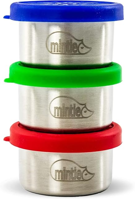 Mintie - Mini Food Storage Containers for Sauces, Dips and More, Earth-Friendly Alternative to Plastic Containers with Lids, Set of 3 Leak-Proof Snack Pots with Silicone Lids for Baby Food and Weaning