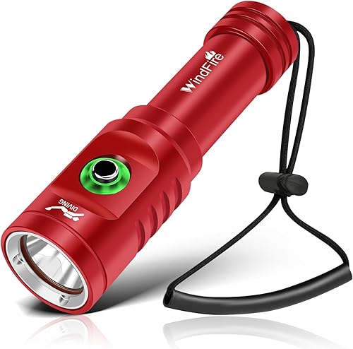 Miniatura 13 de Linterna de buceo WindFire, linterna impermeable para buceo 262 pies bajo el agua, linterna recargable para snorkel con 4 modos y indicador de
