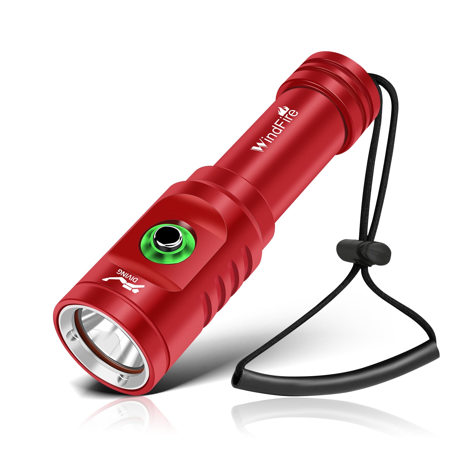 Windfire Ts08-Red Dive Torch, Super Bright Rechargeable Diving Flashlight With 3 Modes & Power Indicator, Ipx8 Waterproof Torches For Snorkeling, Scuba Diving & Underwater Exploration (Red)