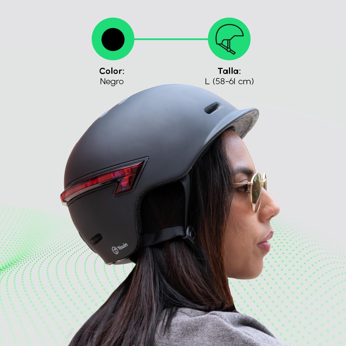 YOUIN MA1015B Casco Inteligente LED para Patinete y Bicicleta Bluetooth con Mando Remoto para Luces Intermitentes, batería Recargable USB Norma Seguridad EN1078 Talla L (58cm a 61cm)