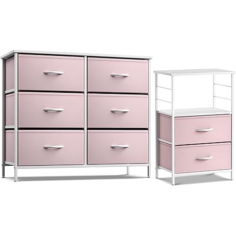 Sorbus Nightstand Kids Drawer Dresser Chest Bundle - Pink Set