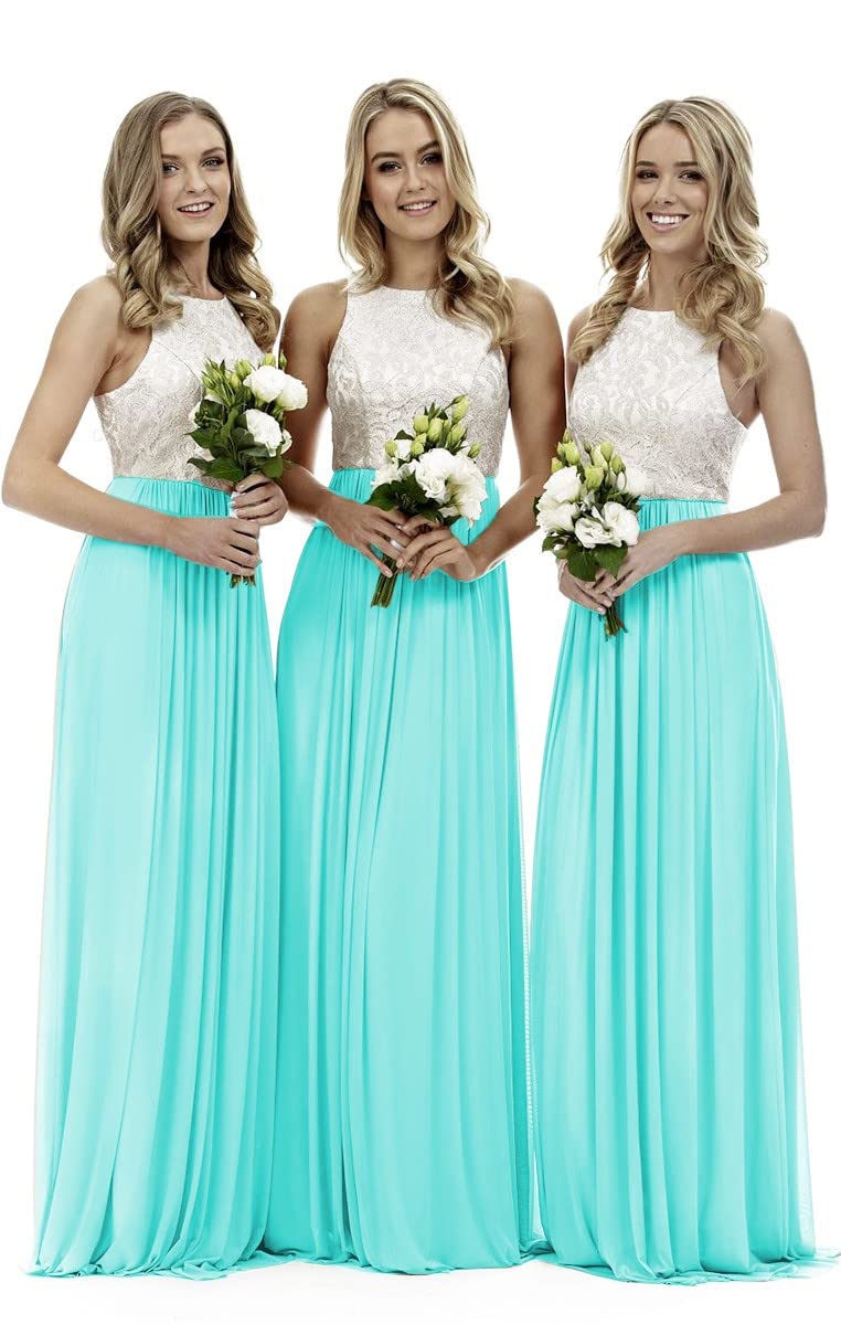 Lecureler Women's Baby Blue Long Lace Prom Bridesmaid Dress Size 14