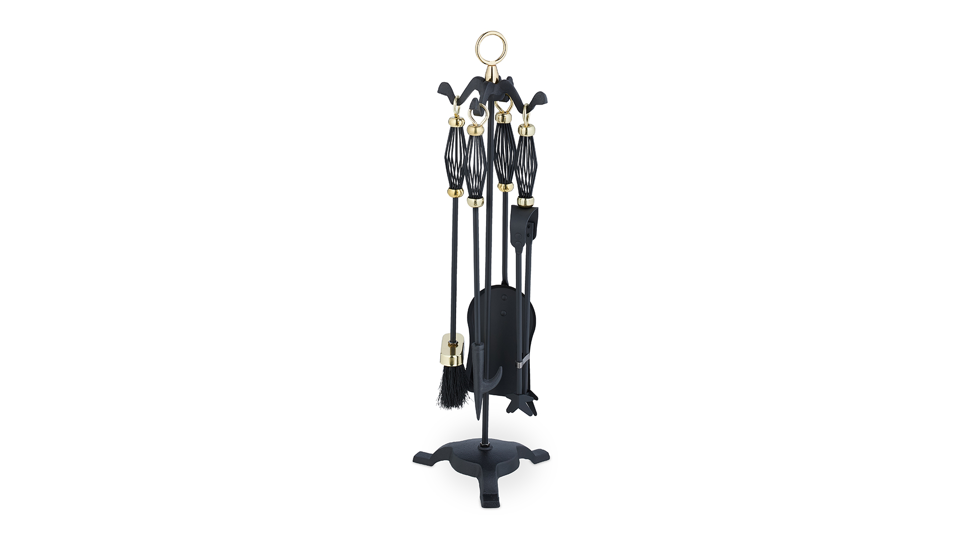 Relaxdays haardset 5-delig, met asschep, pook, borstel, tang & houder, moderne open haard accessoires, haardstel, zwart