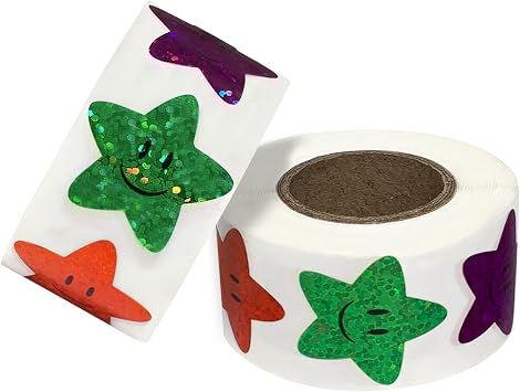 500 Pcs Star Smiley Stickers for Rewarding Student Behaviour, 8 Colour Glitter Star Stickers for Teachers, Student Behaviour Sheets, Handbooks, Greeting Card Decorations 2 Pack