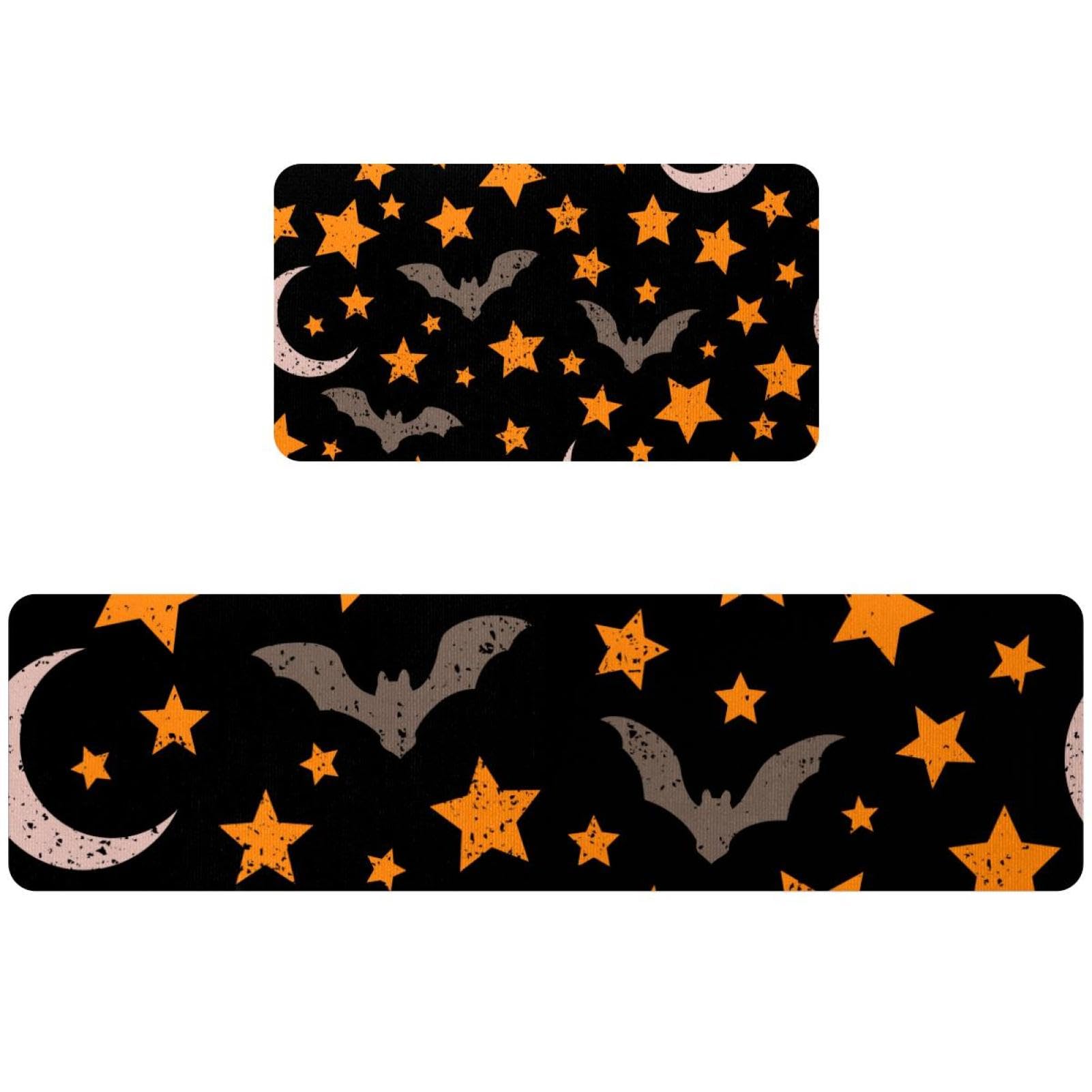 Alfombrillas de cocina absorbentes, pack de 2 tapetes lavables con diseño de murciélagos