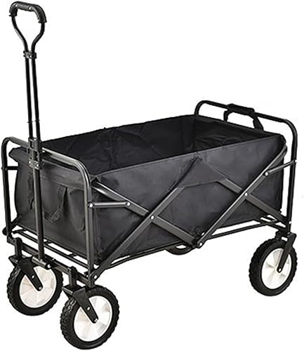 Black Bgarden Carts,Collapsible Wagon,Sports Outdoor Utility Wagon Folding Garden Wagon Sports Heavy Duty Steel Frame Foldable Yard Car Camping Cart