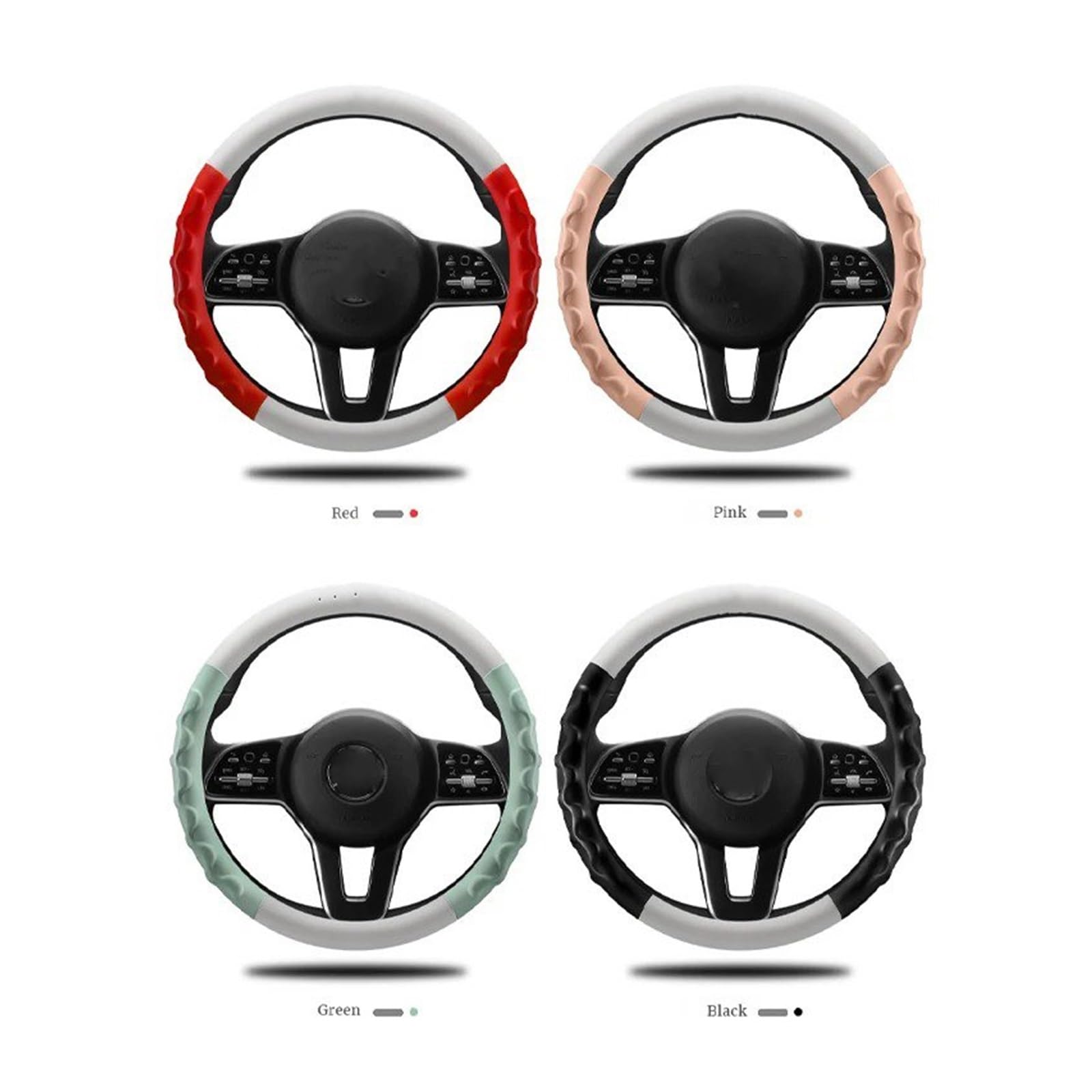 Funda para Volante De Coche Funda Volante Cuero Silicona Empalmada Agradable La Piel Cómoda Se Adapta A Volantes 14.5 A 15 Pulgadas Universal para Las Cuatro Estaciones Funda Volante Coche(Pink)