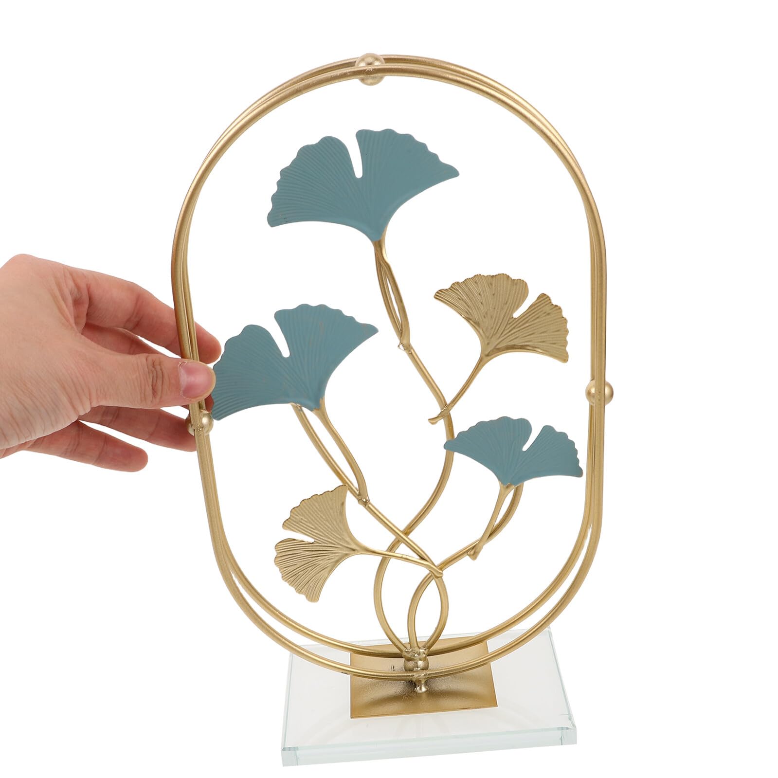 Sculpture Artistique de Feuilles de Ginkgo en Fer et Cristal Doré, Design Creux Élégant pour Décoration D'entrée et Bureau Moderne
