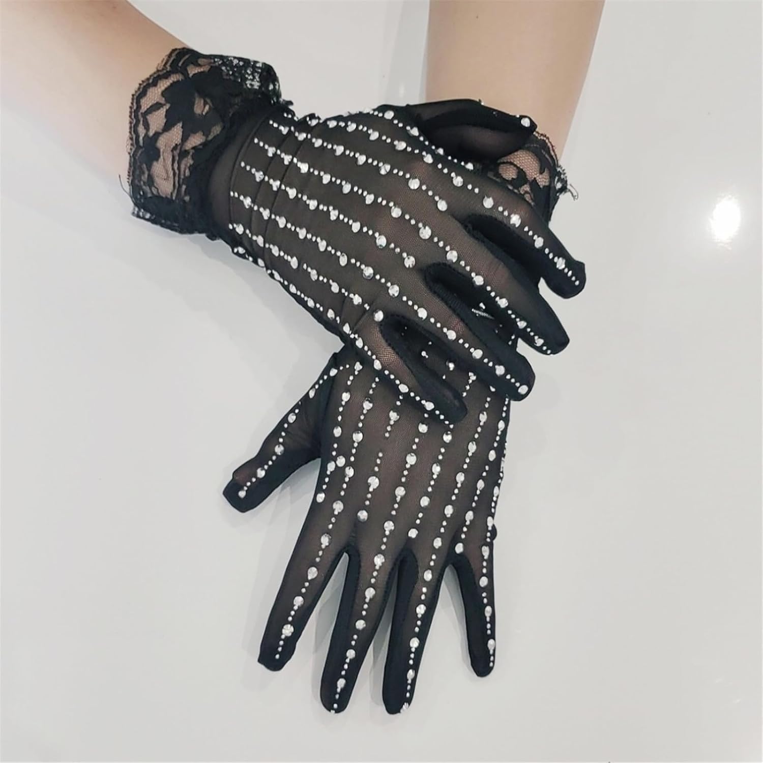 Elegant Lace Gloves with Sparkling Costume Accessory for Weddings Parties and Proms Event