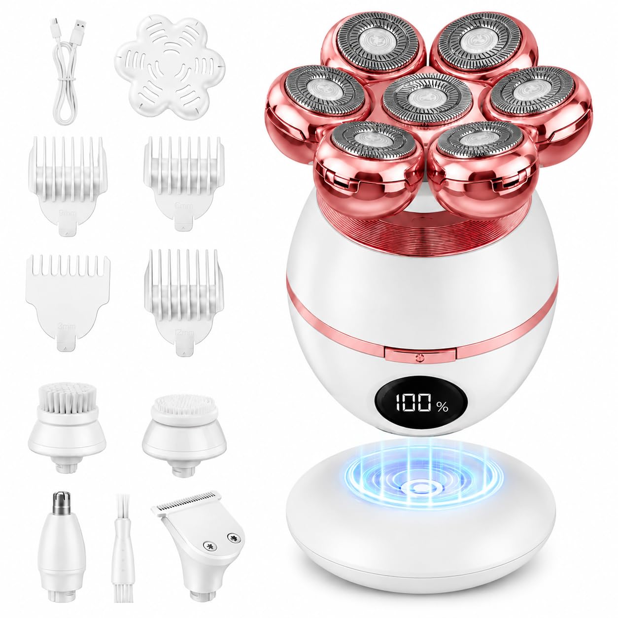 BEE&FLOWER The Ultimate Shaver for Men & Women - Schmerzfreier Nass- und Trockener wasserdichter Haarentferner für Glatze, Beine, Gesicht, wiederaufladbares Pflegeset mit LED-Display (Rosa)