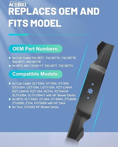 Miniatura 2 de ACEBRI Cuchillas de cortacésped Cuchilla de acolchado de 54 pulgadas para Cub Cadet 742-0677,742-0677A,742-0677B,942-0677,942-0677B,para MTD