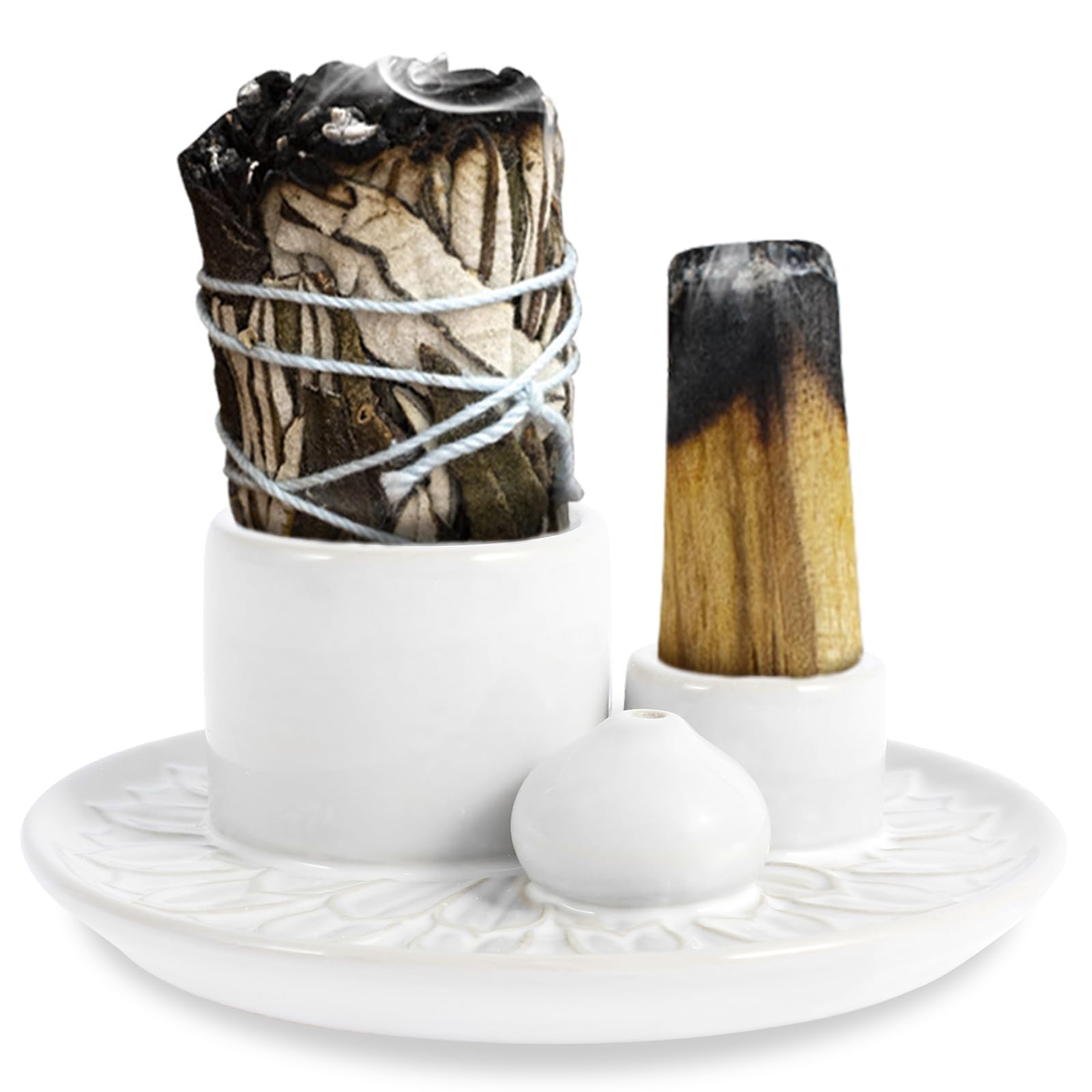 Palo Santo Sticks Holder, Ceramic Smudge Tray, Multi-Purpose Incense Burner Candle Holder, Elegant Incense Burner Holder, Effortless to Clean Sage Holder Ash Catcher Tray for Meditation Yoga Room
